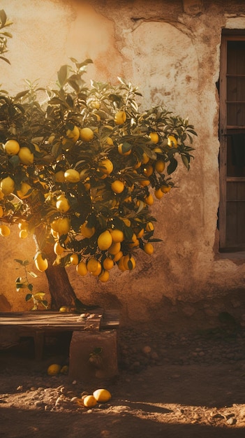 un limonero con una cesta de naranjas