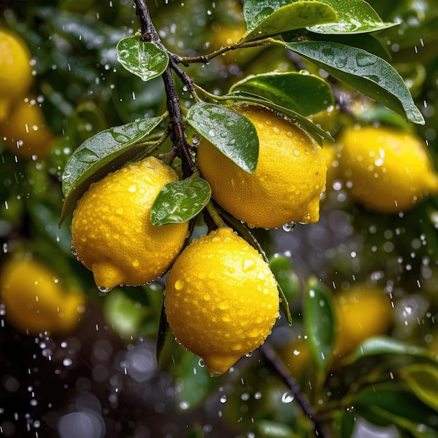 Un limonero con hojas verdes y un limón amarillo.