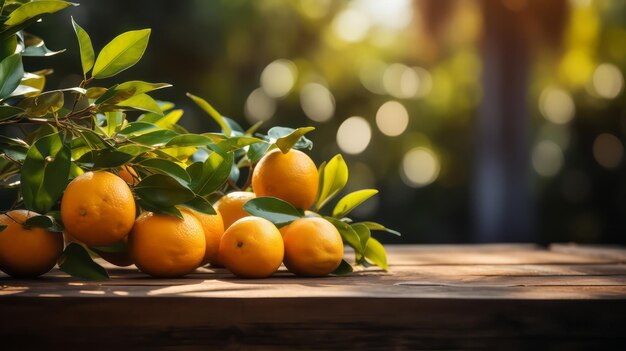 Limones amarillos en una mesa de madera