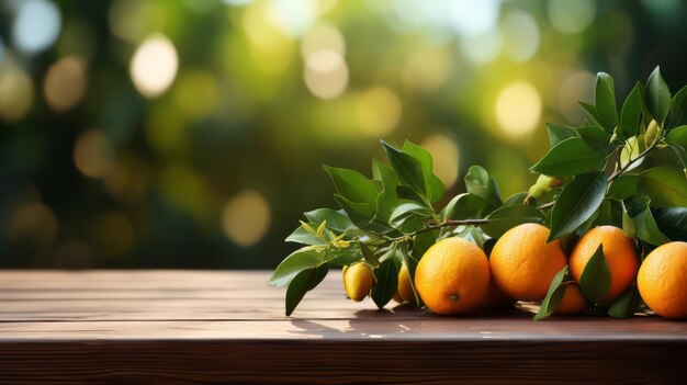 Limones amarillos en una mesa de madera