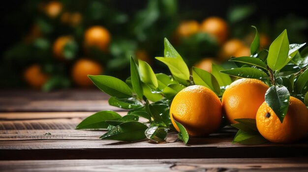 Limones amarillos en una mesa de madera