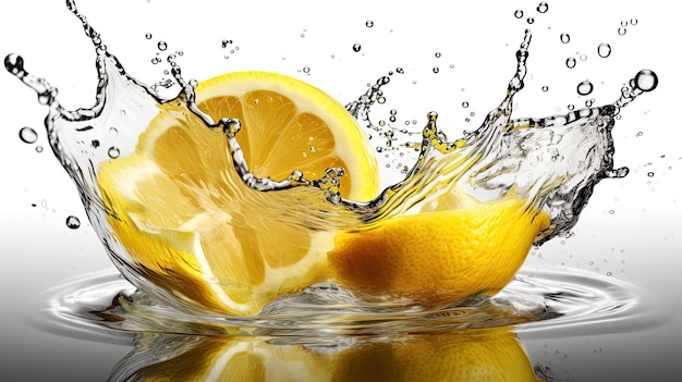 Limones chapoteando en el agua con un chorrito de agua.