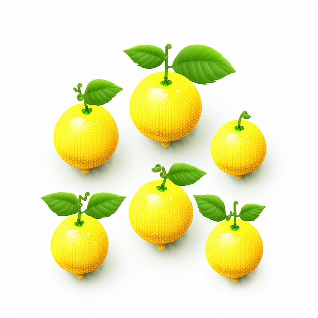 Limones chinos de 8 bits en un simple fondo blanco