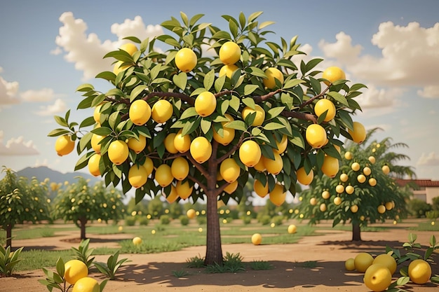 Limones colgando de un árbol en un bosque de limones