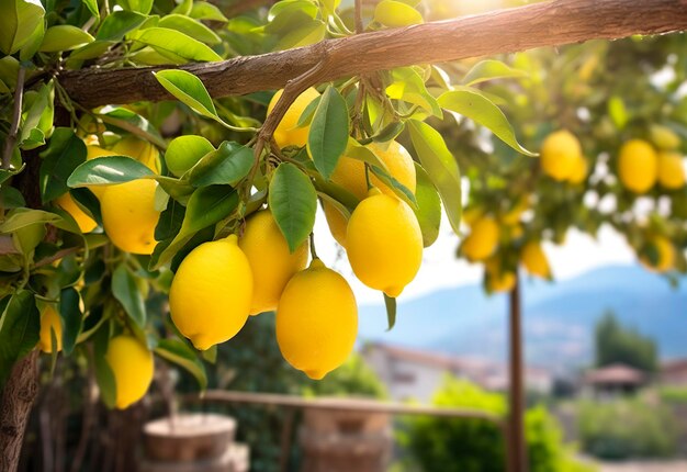 Limones creciendo en un jardín soleado en la costa de Amalfi en Italia
