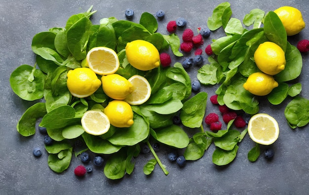 Limones frescos y hojas verdes.