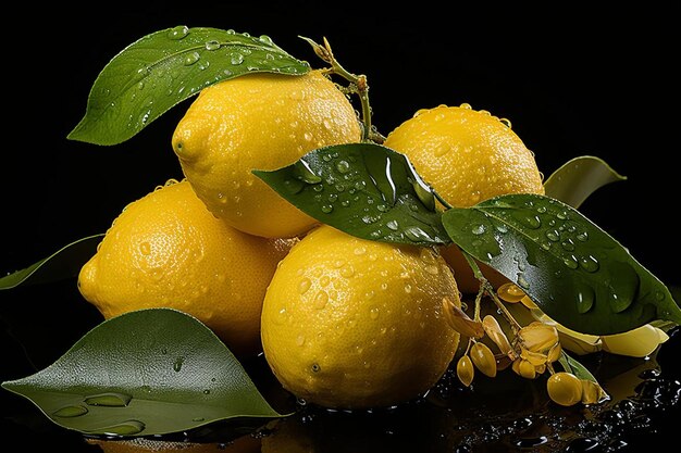 Foto limones maduros con gotas de rocío