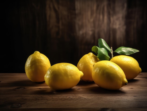 Unos limones en una mesa de madera ai generativo