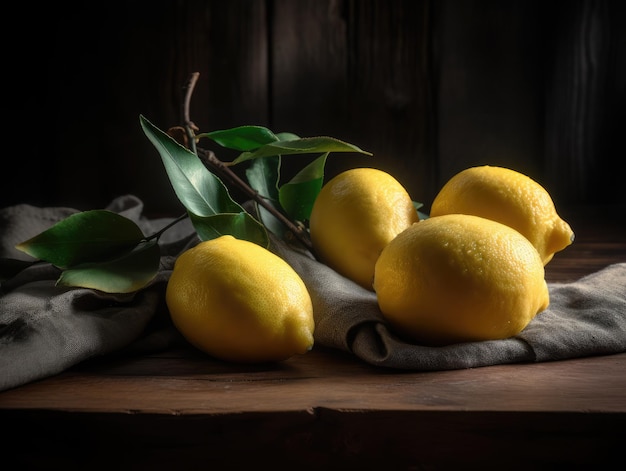 Unos limones en una mesa de madera ai generativo