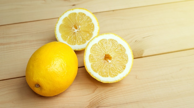 Limones en una mesa de madera.