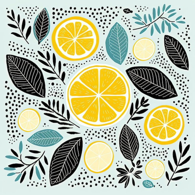 limones rebanadas de limón y hojas en un círculo