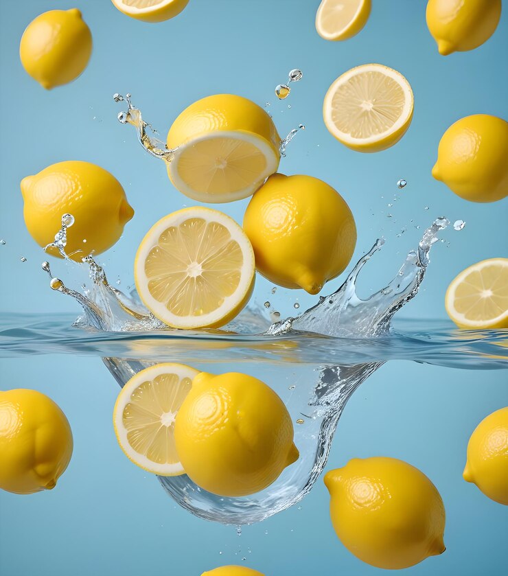 Limones refrescantes y jugosos exhibidos de varias maneras