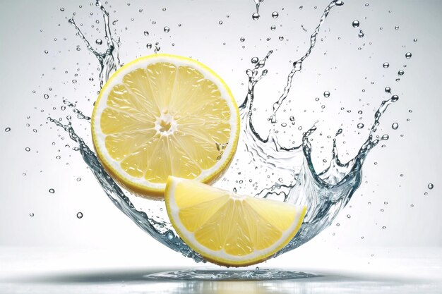 Foto limones con salpicaduras de agua