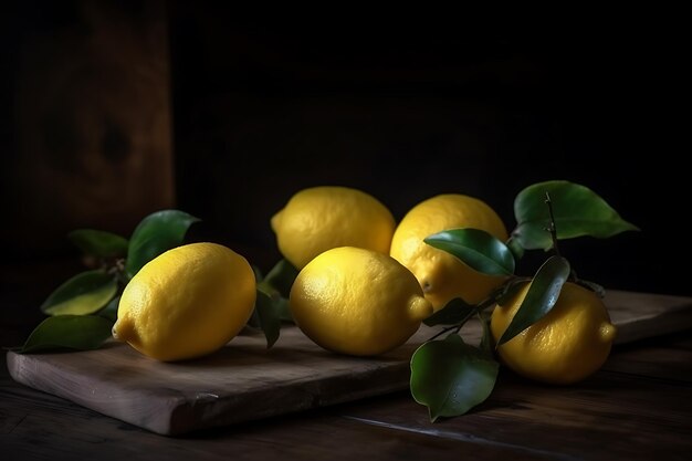 Limones sobre una mesa de madera Ai Generative