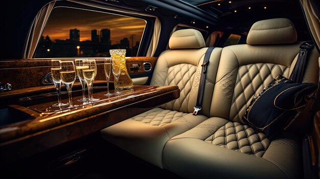 Foto limousina vintage atemporal de diseño clásico asientos de piel de peluche interior elegante