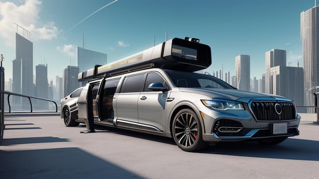 Limousine en una ciudad futurista mundo futuro