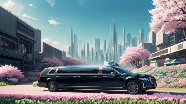 Limousine em uma cidade futurista mundo futuro