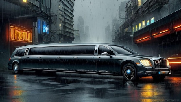 Limousine in einer futuristischen Stadt der Zukunft