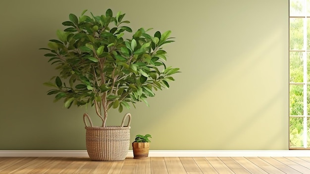 Limpe a parede verde-sálvia em branco com IA generativa de figos indianos tropicais