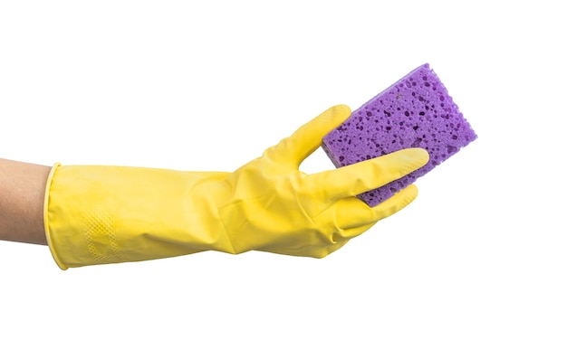 Limpeza com fundo de conceito de luvas isolado em um branco