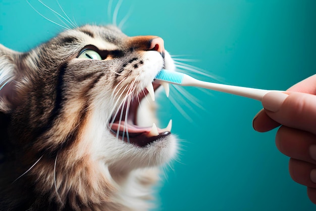 Limpeza de dentes de gato Limpeza e cuidados com animais de estimação gerada por IA