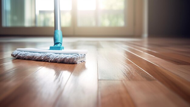 Limpeza de piso com esfregão e espuma de limpeza