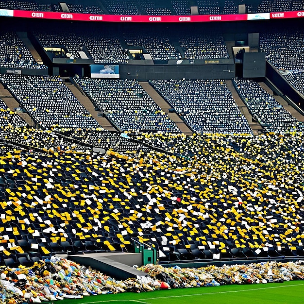 Foto limpeza do estádio promove a responsabilidade ambiental e a saúde pública