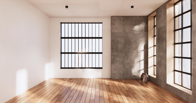 Limpeza interior da sala vazia japandi wabi sabi style3D rendering