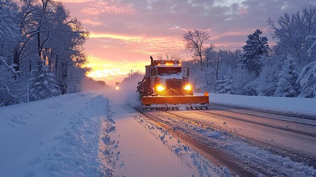 Foto un limpiador de nieve limpia una carretera después del invierno