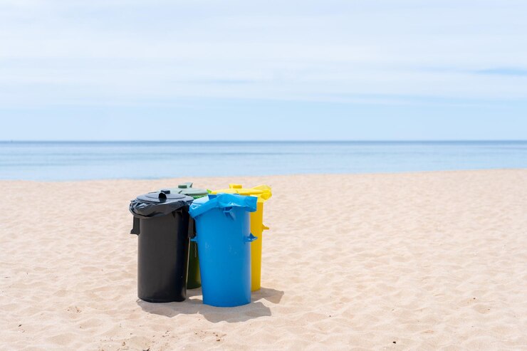 Limpiar los contenedores de basura de la playa
