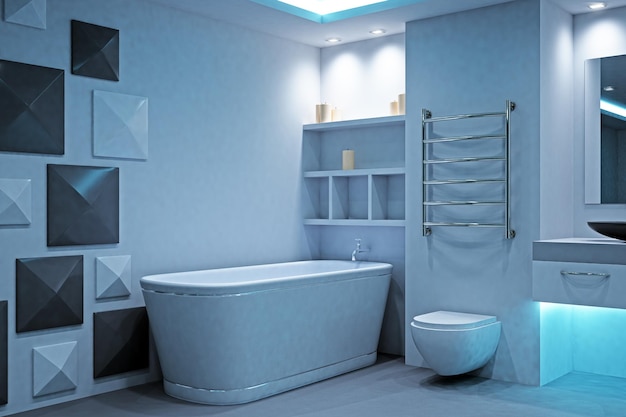 Limpie el interior del baño iluminado