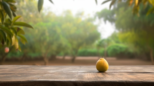 Limpie la mesa de madera en particular del tiempo a partir de la última fundación del árbol de mango. Recurso creativo Generado por IA.