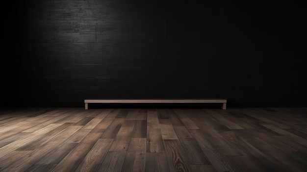 Limpie la pared desesperada de la luz con un claroscuro brillante y un piso de madera. Recurso creativo Generado por IA