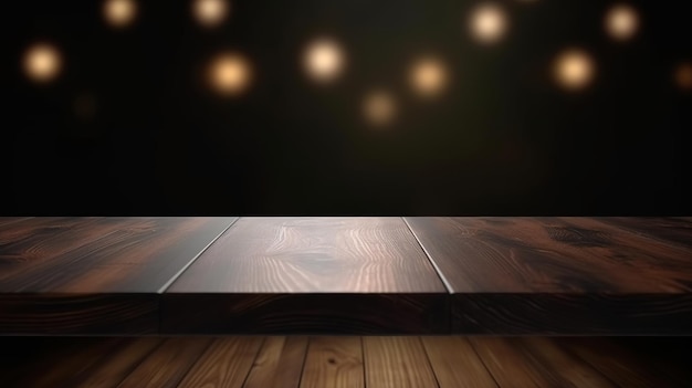 Limpie el ritmo de la mesa de madera con luces fuera del centro.