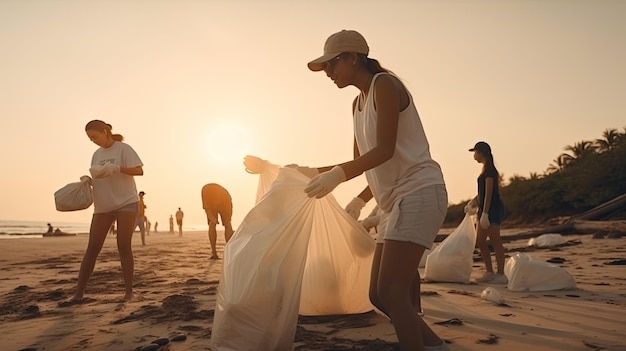 Limpieza de plástico en la playa