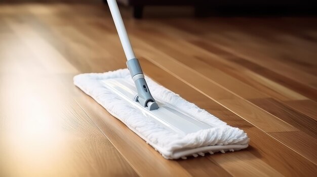 Limpieza del suelo con un trapeador Concepto de limpieza de la casa