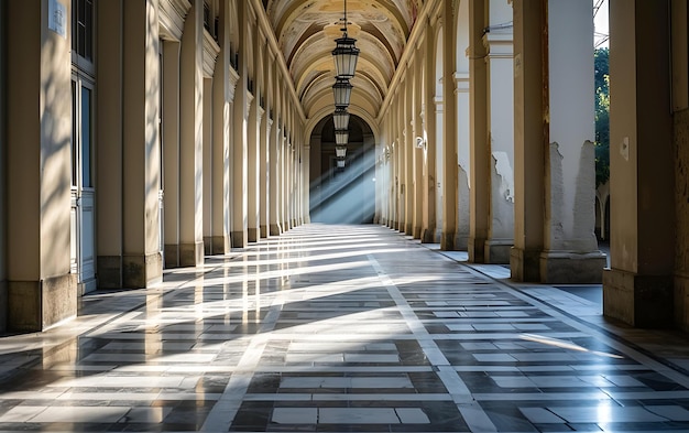 Foto limpio arquitectónico largo pasillo con puertas a ambos lados