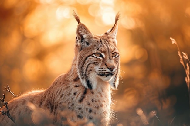 Foto un lince bañado en la luz del sol con una mirada penetrante