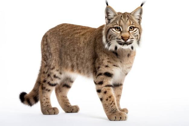 Lince rojo aislado sobre un fondo blanco.