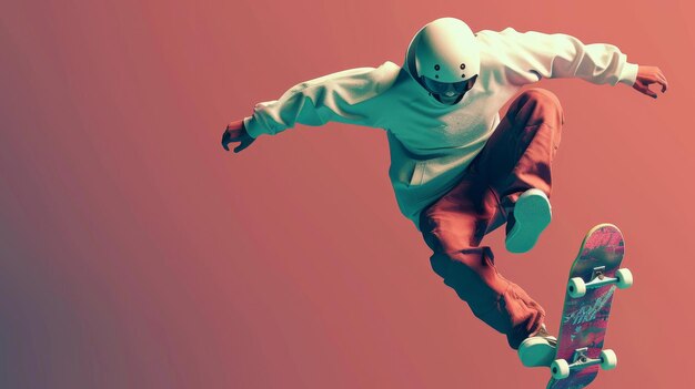 Foto una linda y abstracta ilustración 3d de un patinador haciendo un kickflip generada por la ia