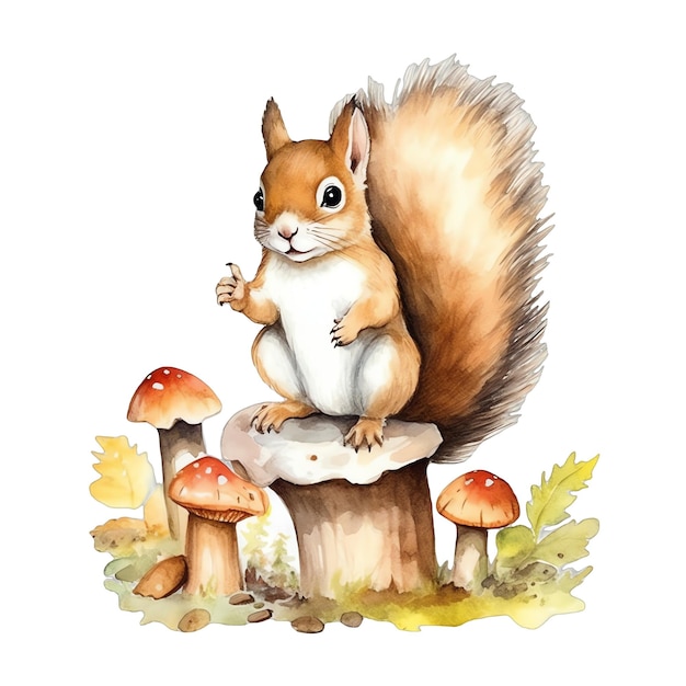 Linda acuarela ardilla ilustración bosque animales clipart