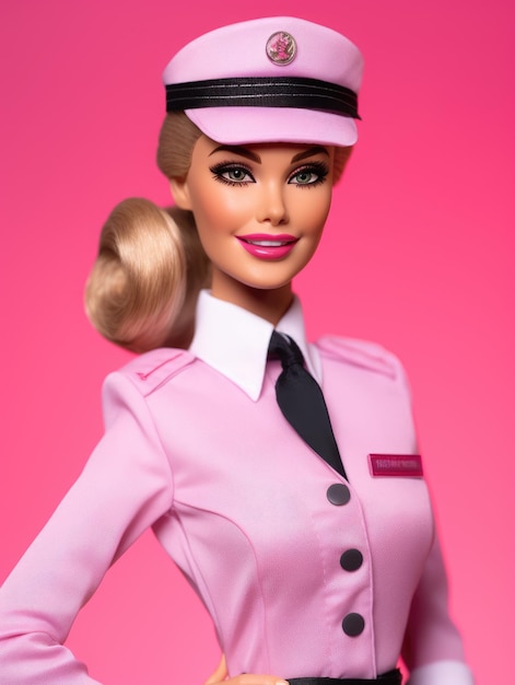 Linda aeromoça barbie girl em estilo rosa