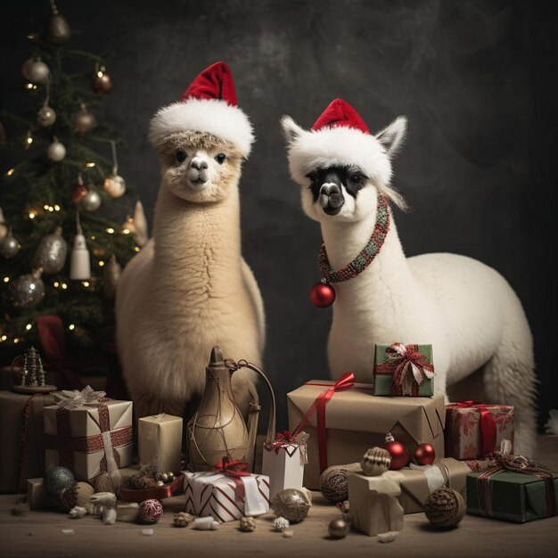 Foto la linda alpaca celebra la navidad