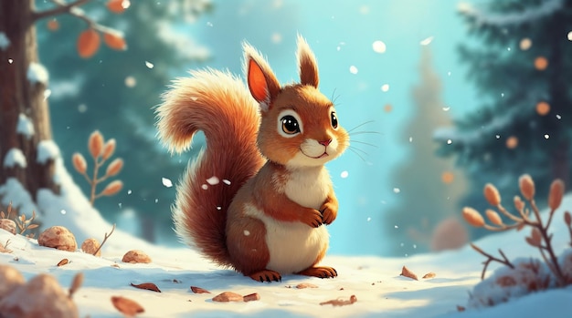 La linda ardilla en el país de las maravillas de invierno
