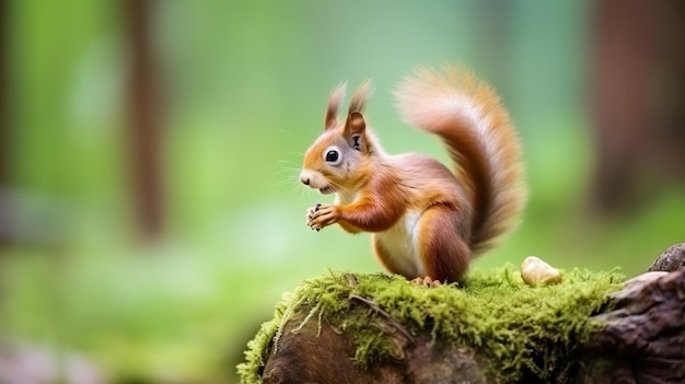 Linda ardilla roja animal comiendo comida imágenes de la jungla Imagen generada por AI