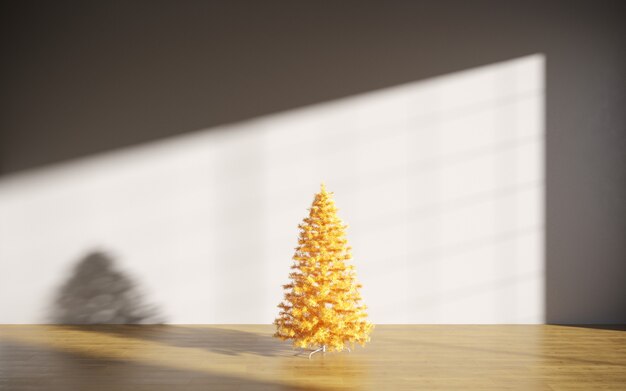 Linda árvore de Natal e caixas de presente na sala Espaço para texto