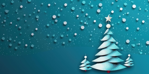 Linda árvore de Natal festiva de fundo de Natal em um espaço de cópia de formato de banner de fundo azul gerado por IA