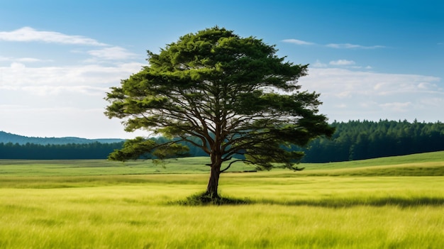 linda árvore no meio de um campo coberto