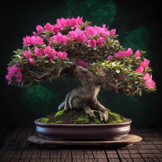 Linda azaleia vaso de planta bonsai flor árvore papel de parede Arte gerada por IA