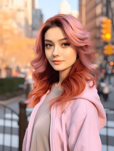 Linda belleza joven con cabello rosado